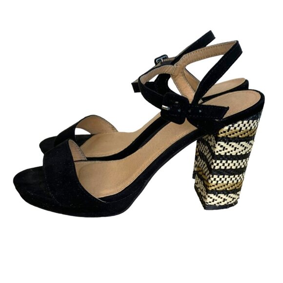 EUC Straw 4" Heel Platform Sandal with Black Suede Ankle and Toe Strap S… - Picture 3 of 11